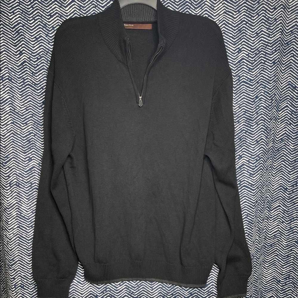 Perry Ellis Men's Charcoal 1/4 Zip Sweater